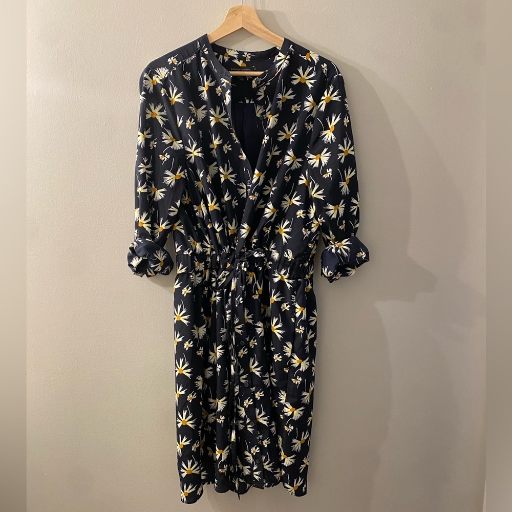 Banana Republic Navy and Yellow Floral Midi Dress